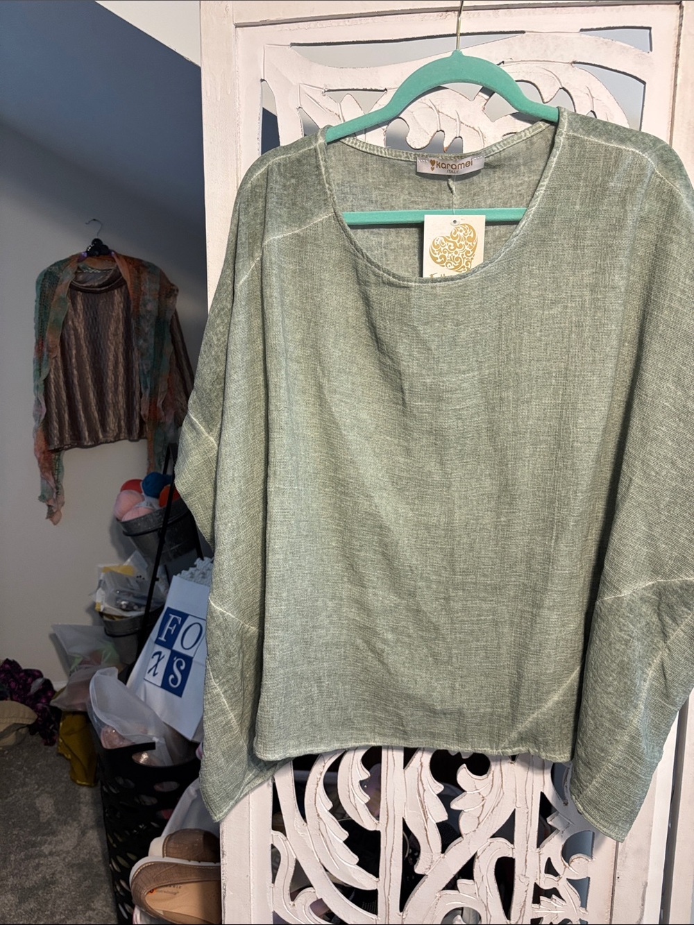 Sage Green Linen-Blend Women's Top